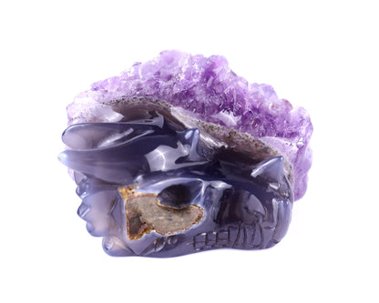 2.5" Amethyst Druse Agate Hand Carved Crystal Dragon Skull Sculpture Crystallumi