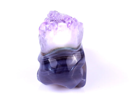 2.5" Amethyst Druse Agate Hand Carved Crystal Raven Skull Sculpture Crystallumi