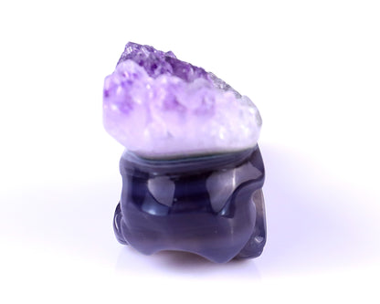 2.5" Amethyst Druse Agate Hand Carved Crystal Raven Skull Sculpture Crystallumi