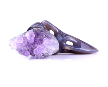 2.5" Amethyst Druse Agate Hand Carved Crystal Raven Skull Sculpture Crystallumi