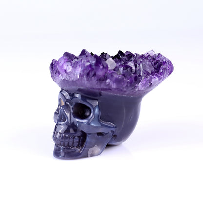 2.5" Amethyst Druse Agate Hand Carved Mineral Specimen Skull Sculpture Crystallumi