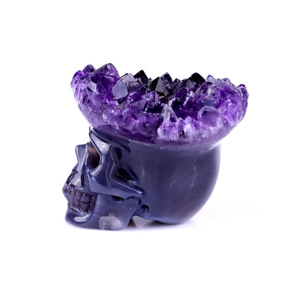 2.5" Amethyst Druse Agate Hand Carved Mineral Specimen Skull Sculpture Crystallumi