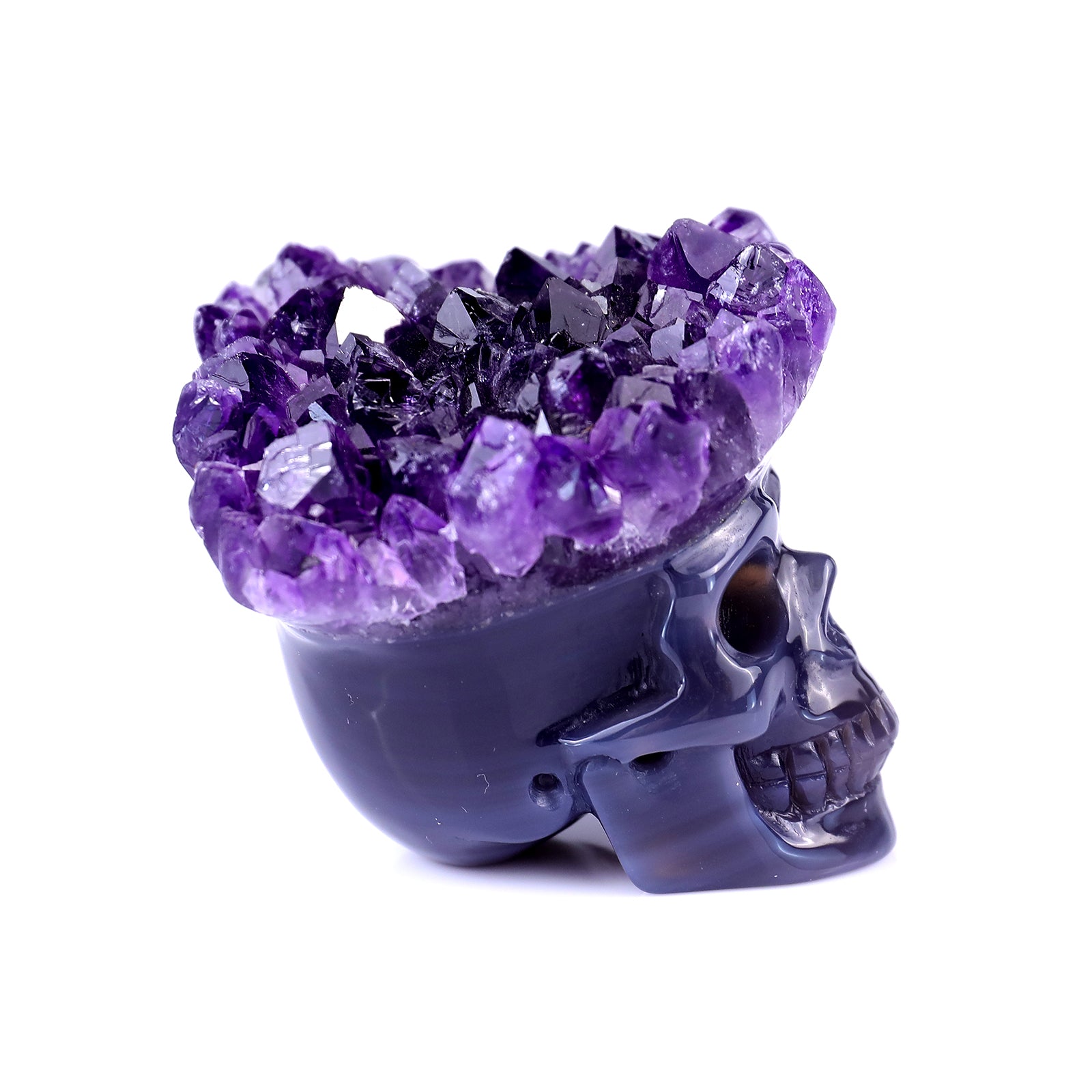 2.5" Amethyst Druse Agate Hand Carved Mineral Specimen Skull Sculpture Crystallumi