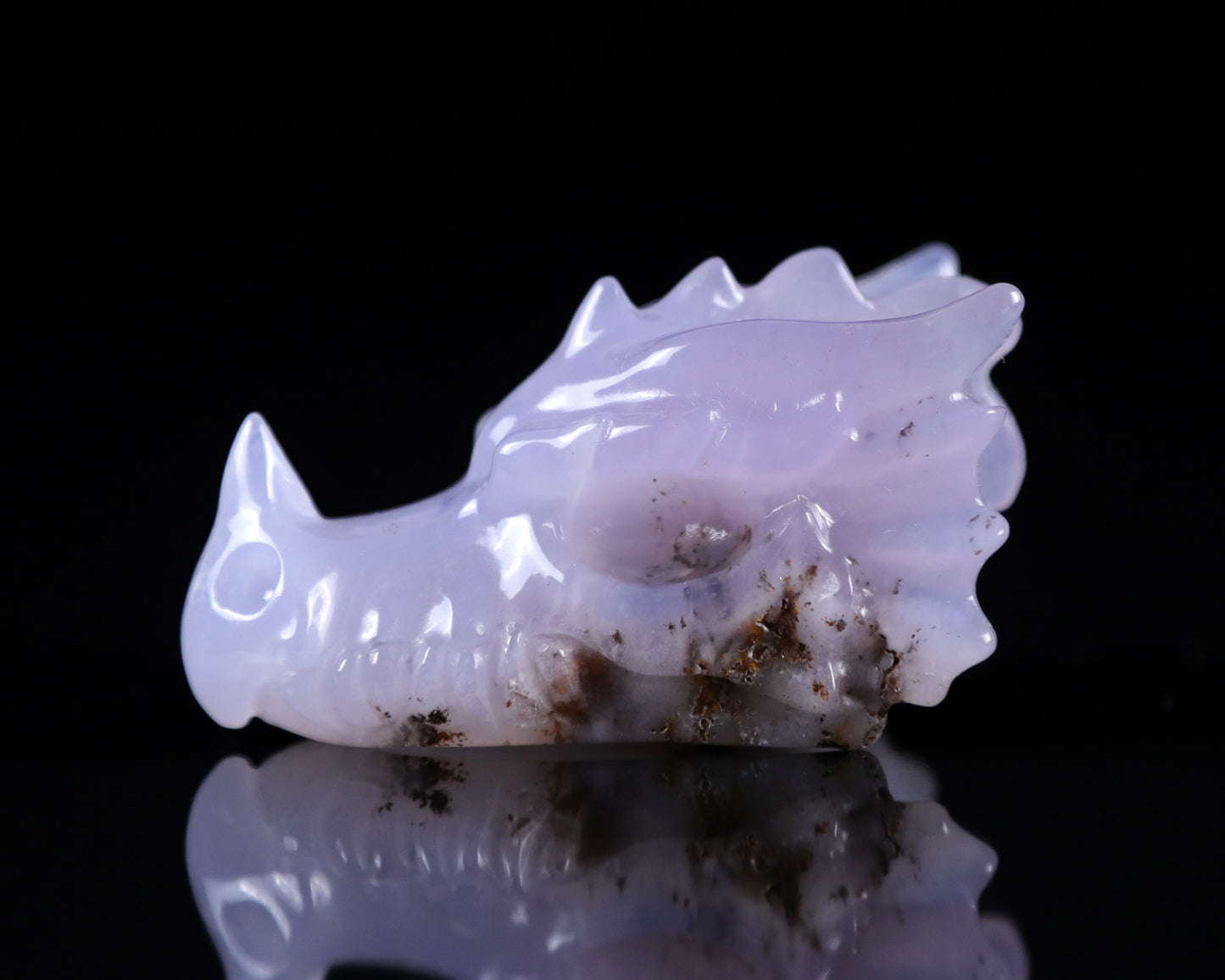 2.5" Blue Chalcedony Hand Carved Crystal Dragon Skull Sculpture Crystallumi