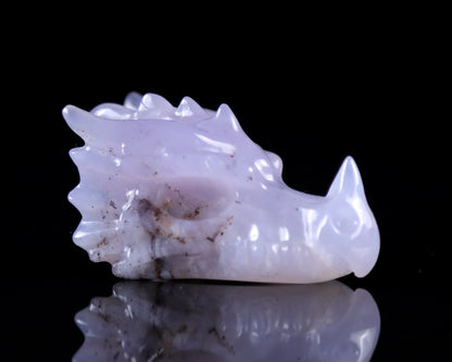 2.5" Blue Chalcedony Hand Carved Crystal Dragon Skull Sculpture Crystallumi