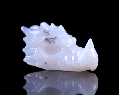 2.5" Blue Chalcedony Hand Carved Crystal Dragon Skull Sculpture Crystallumi