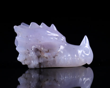 2.5" Blue Chalcedony Hand Carved Crystal Dragon Skull Sculpture Crystallumi