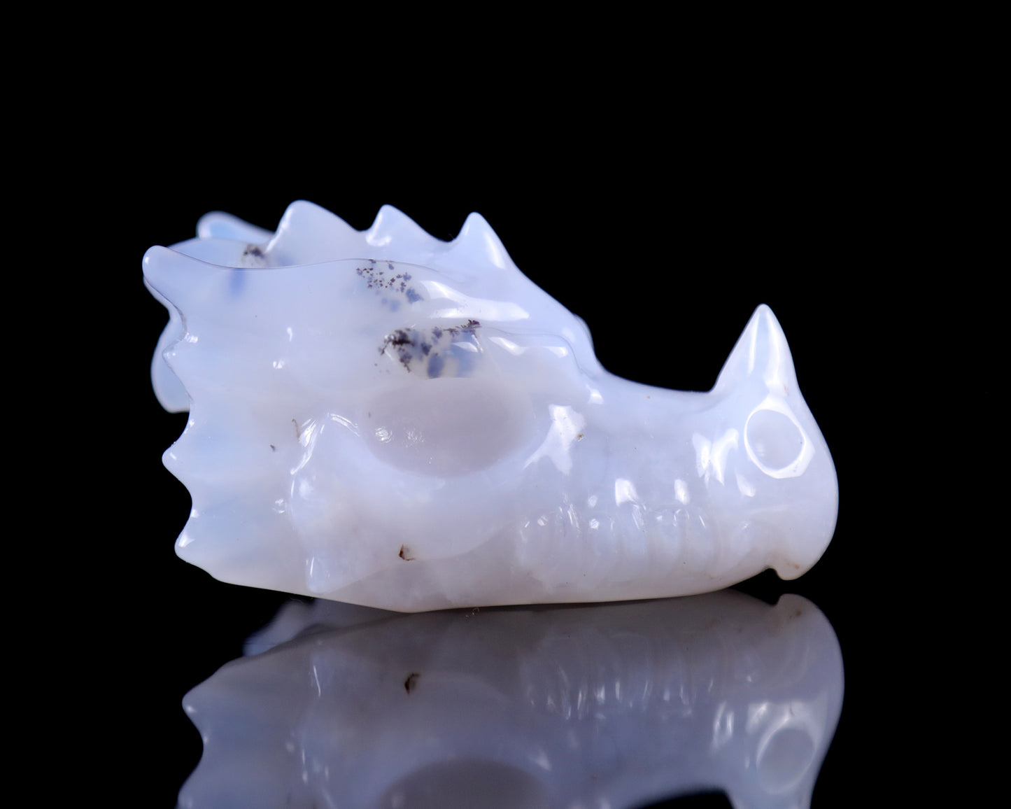 2.5" Blue Chalcedony Hand Carved Crystal Dragon Skull Sculpture Crystallumi