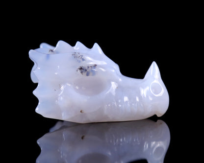 2.5" Blue Chalcedony Hand Carved Crystal Dragon Skull Sculpture Crystallumi