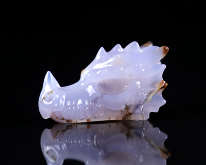 2.5" Blue Chalcedony Hand Carved Crystal Dragon Skull Sculpture Crystallumi