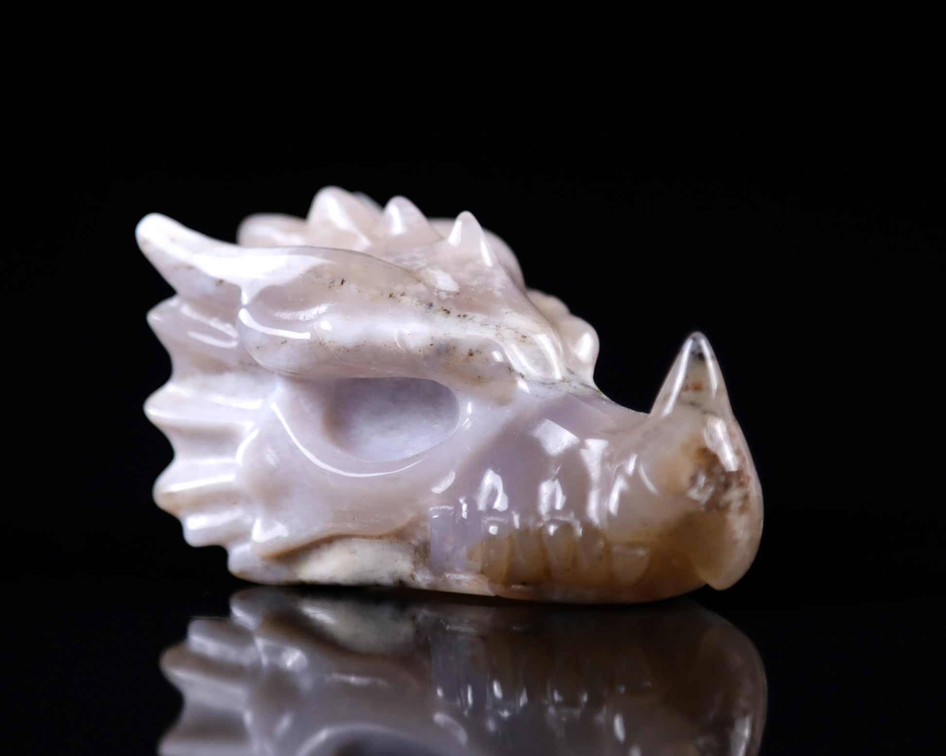 2.5" Chalcedony Hand Carved Crystal Dragon Skull Sculpture Crystallumi