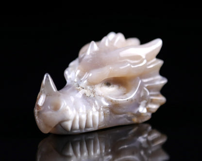 2.5" Chalcedony Hand Carved Crystal Dragon Skull Sculpture Crystallumi