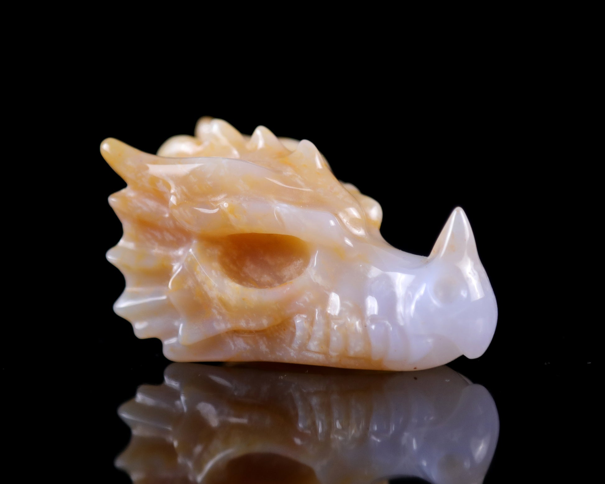 2.5" Chalcedony Hand Carved Crystal Dragon Skull Sculpture Crystallumi