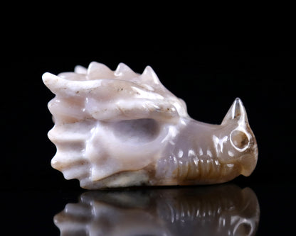 2.5" Chalcedony Hand Carved Crystal Dragon Skull Sculpture Crystallumi