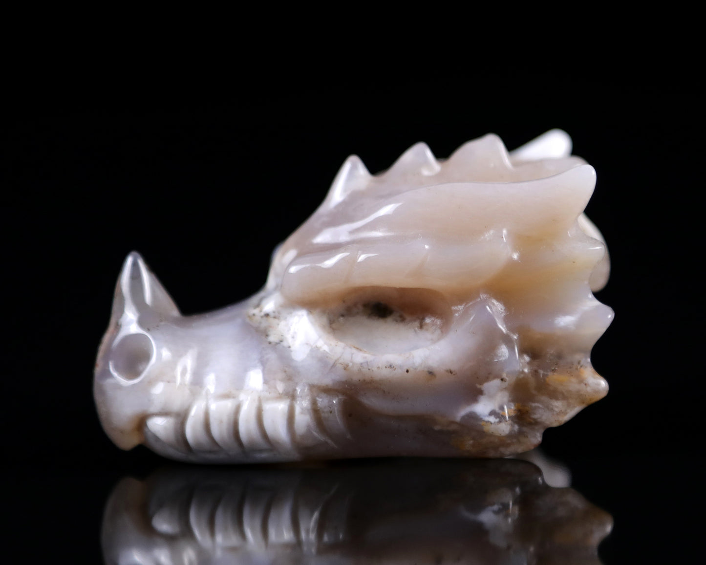 2.5" Chalcedony Hand Carved Crystal Dragon Skull Sculpture Crystallumi