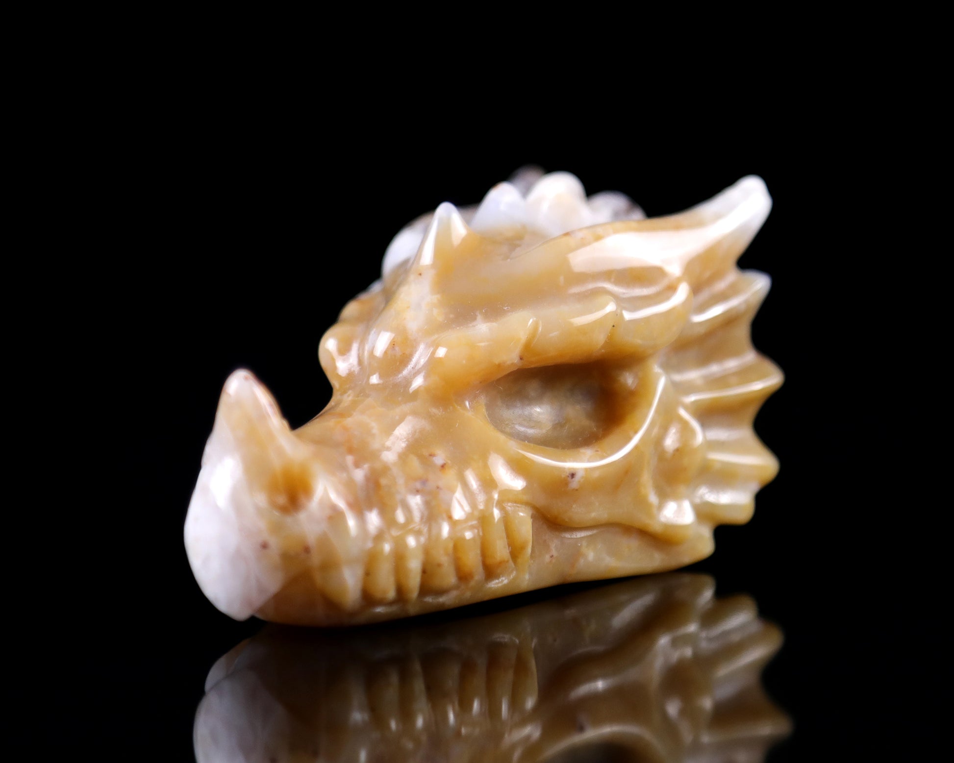 2.5" Chalcedony Hand Carved Crystal Dragon Skull Sculpture Crystallumi