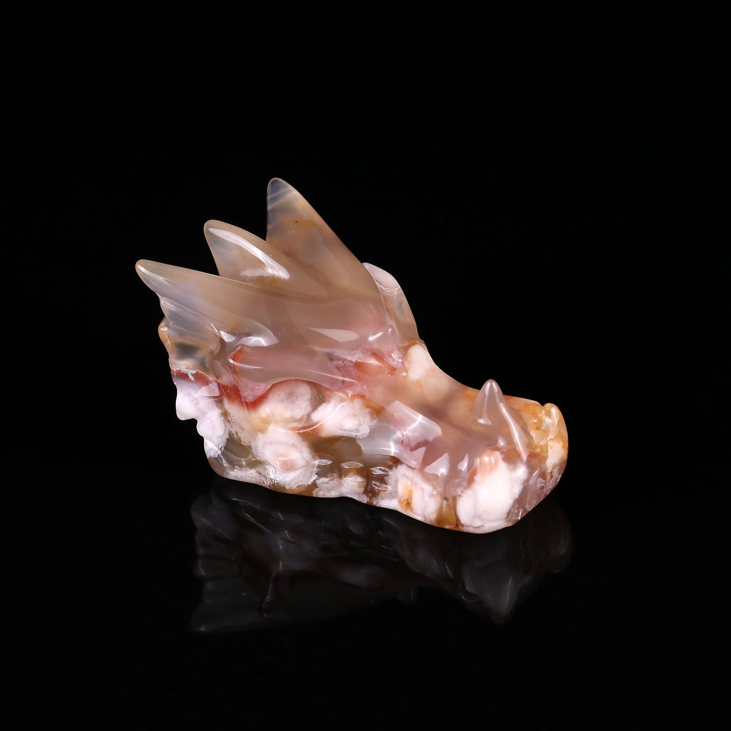 2.5" Sakura Agate Hand Carved Crystal Dragon Skull Sculpture Crystallumi