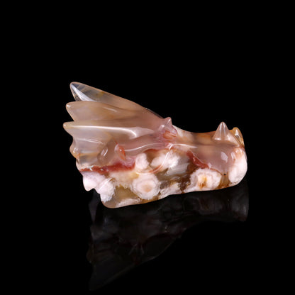 2.5" Sakura Agate Hand Carved Crystal Dragon Skull Sculpture Crystallumi