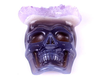 2.6" Amethyst Druse Agate Hand Carved Crystal Skull Pendant Crystallumi