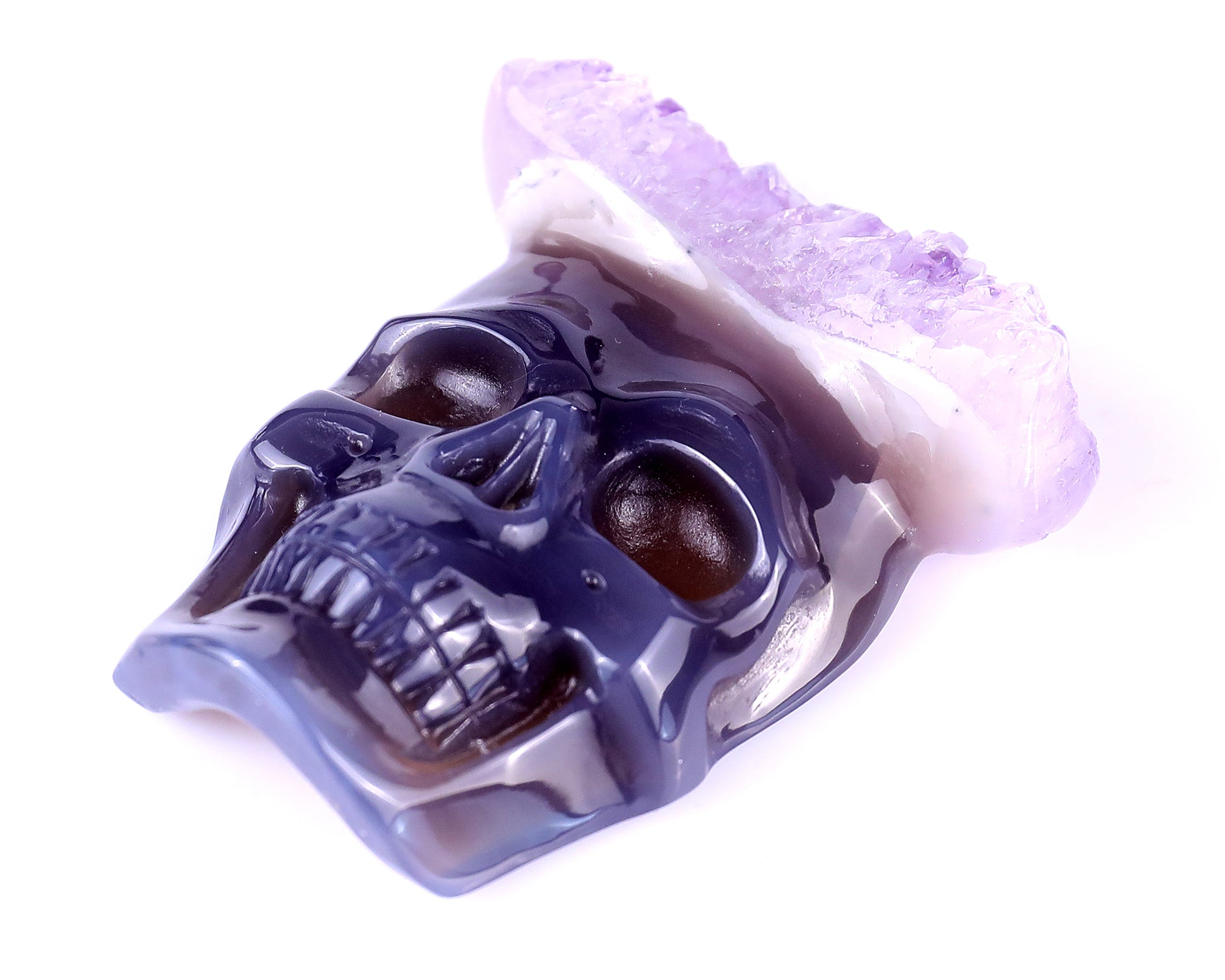 2.6" Amethyst Druse Agate Hand Carved Crystal Skull Pendant Crystallumi