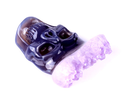 2.6" Amethyst Druse Agate Hand Carved Crystal Skull Pendant Crystallumi