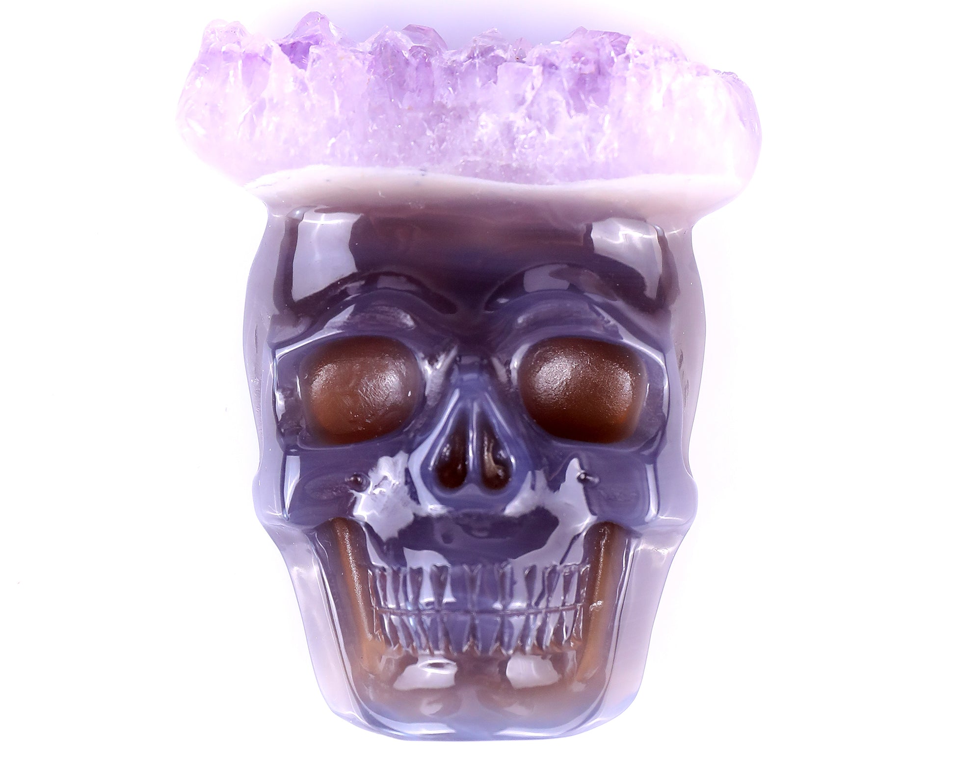 2.6" Amethyst Druse Agate Hand Carved Crystal Skull Pendant Crystallumi