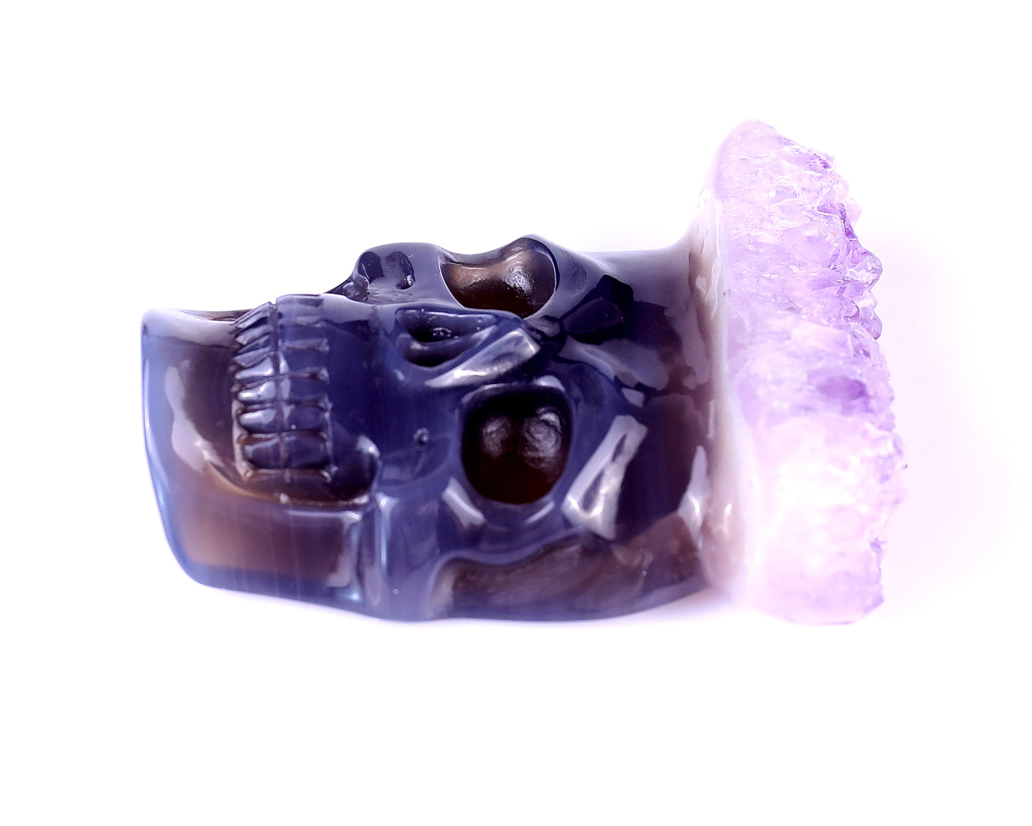 2.6" Amethyst Druse Agate Hand Carved Crystal Skull Pendant Crystallumi