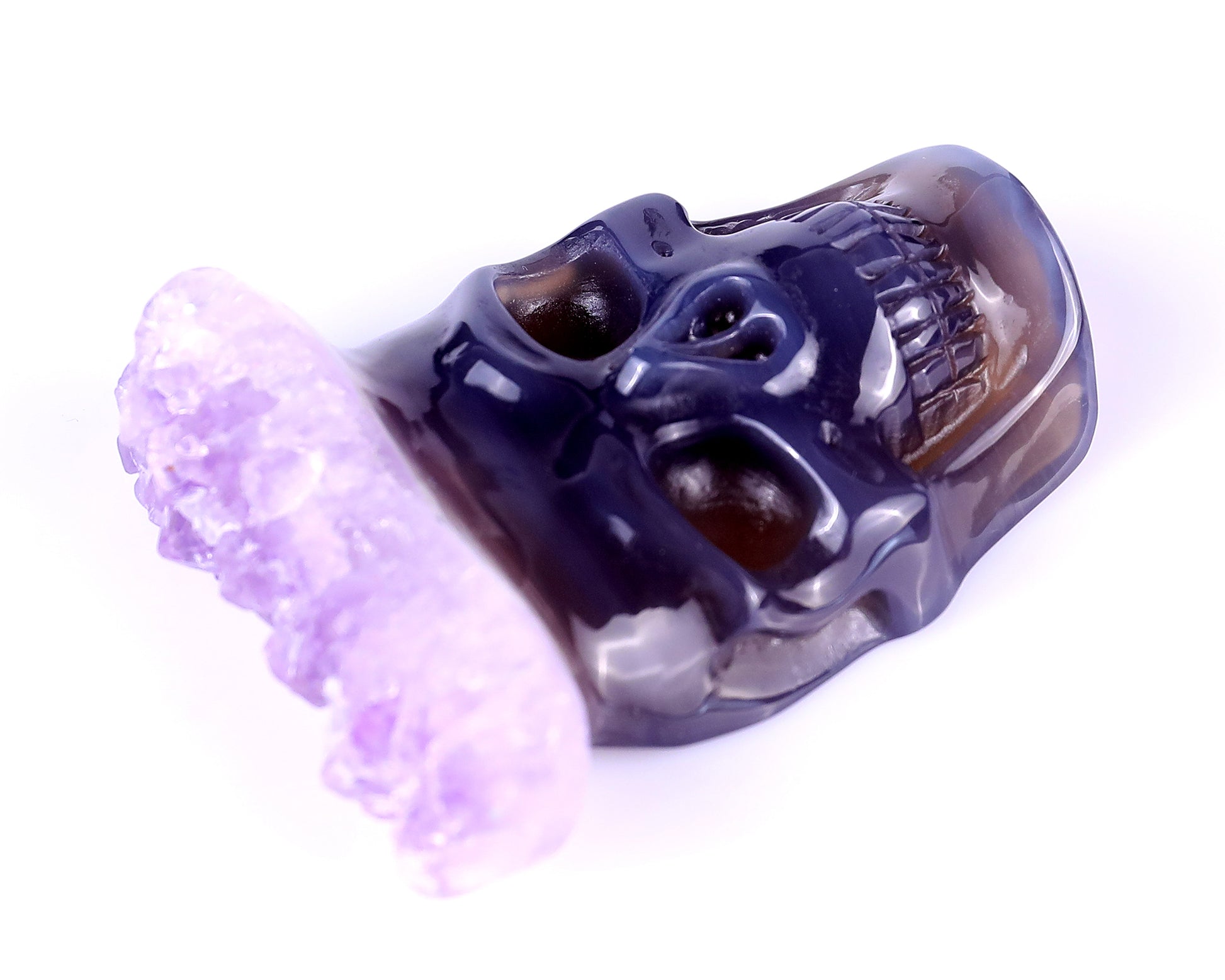 2.6" Amethyst Druse Agate Hand Carved Crystal Skull Pendant Crystallumi