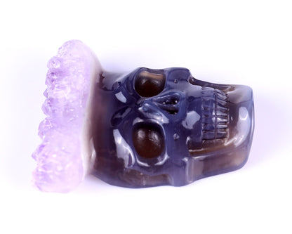 2.6" Amethyst Druse Agate Hand Carved Crystal Skull Pendant Crystallumi