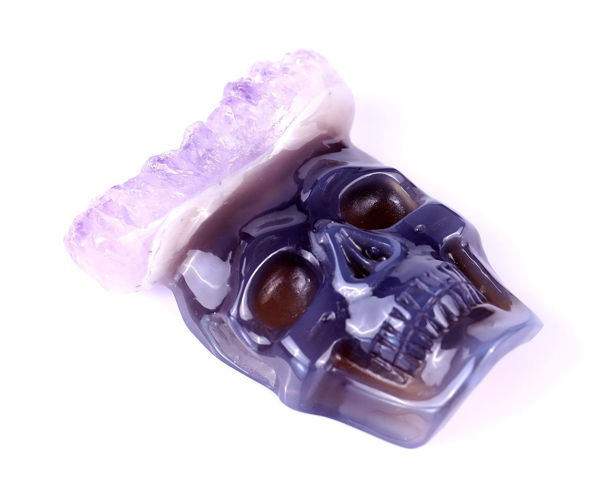 2.6" Amethyst Druse Agate Hand Carved Crystal Skull Pendant Crystallumi