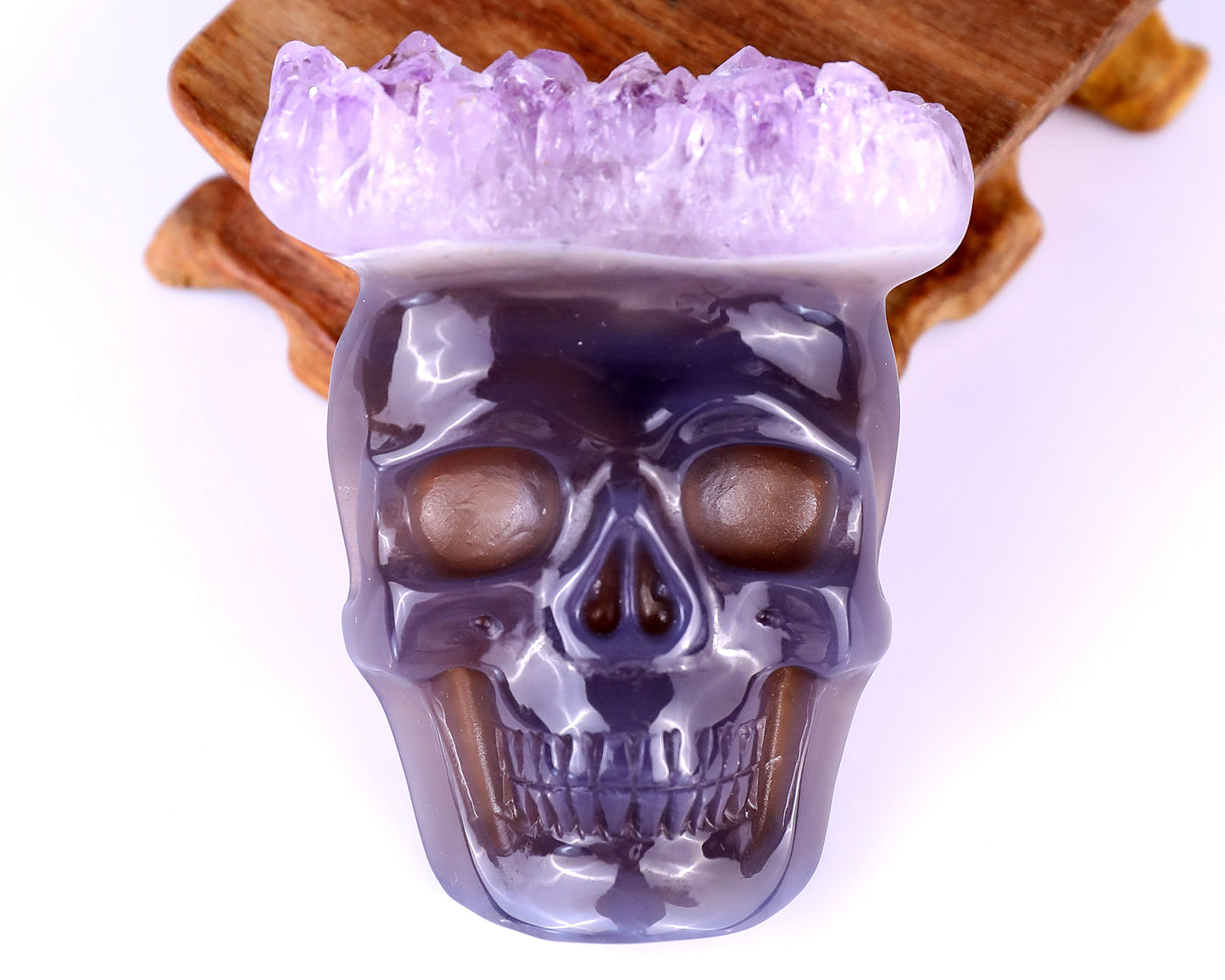 2.6" Amethyst Druse Agate Hand Carved Crystal Skull Pendant Crystallumi