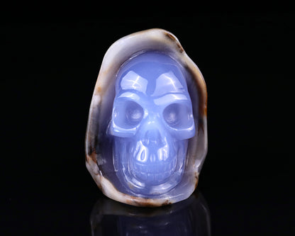 2.6" Blue Chalcedony Hand Carved Mineral Specimen Skull Sculpture Crystallumi