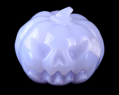 2.6” Natural Blue Chalcedony Hand Carved Crystal Pumpkin Sculpture, Halloween Gift Crystallumi