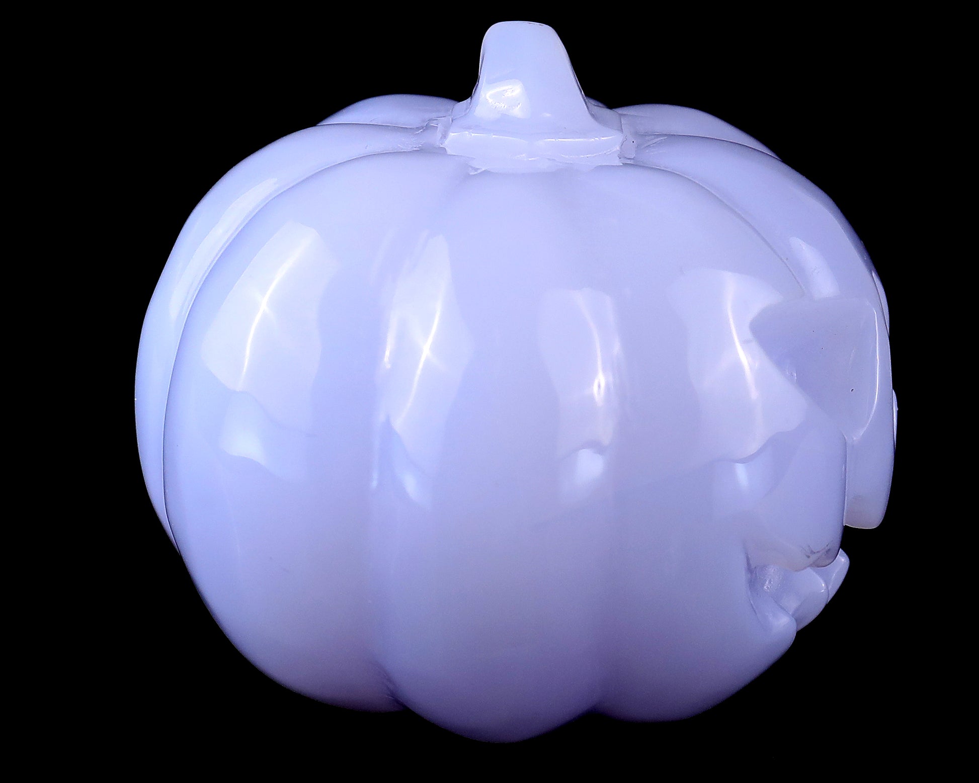 2.6” Natural Blue Chalcedony Hand Carved Crystal Pumpkin Sculpture, Halloween Gift Crystallumi