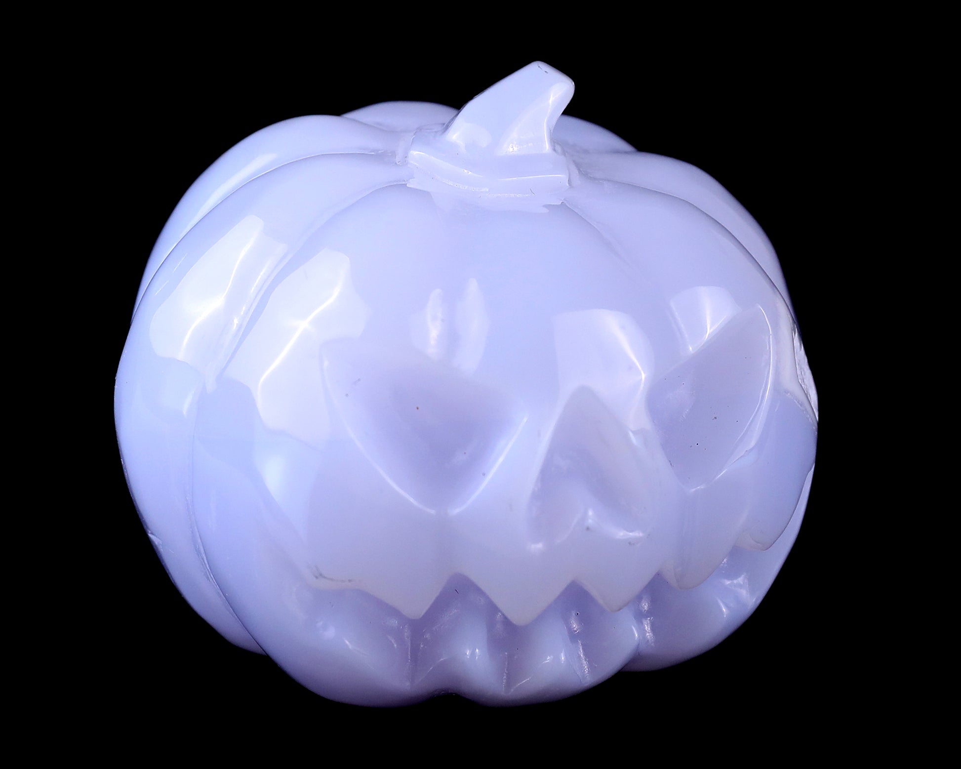 2.6” Natural Blue Chalcedony Hand Carved Crystal Pumpkin Sculpture, Halloween Gift Crystallumi