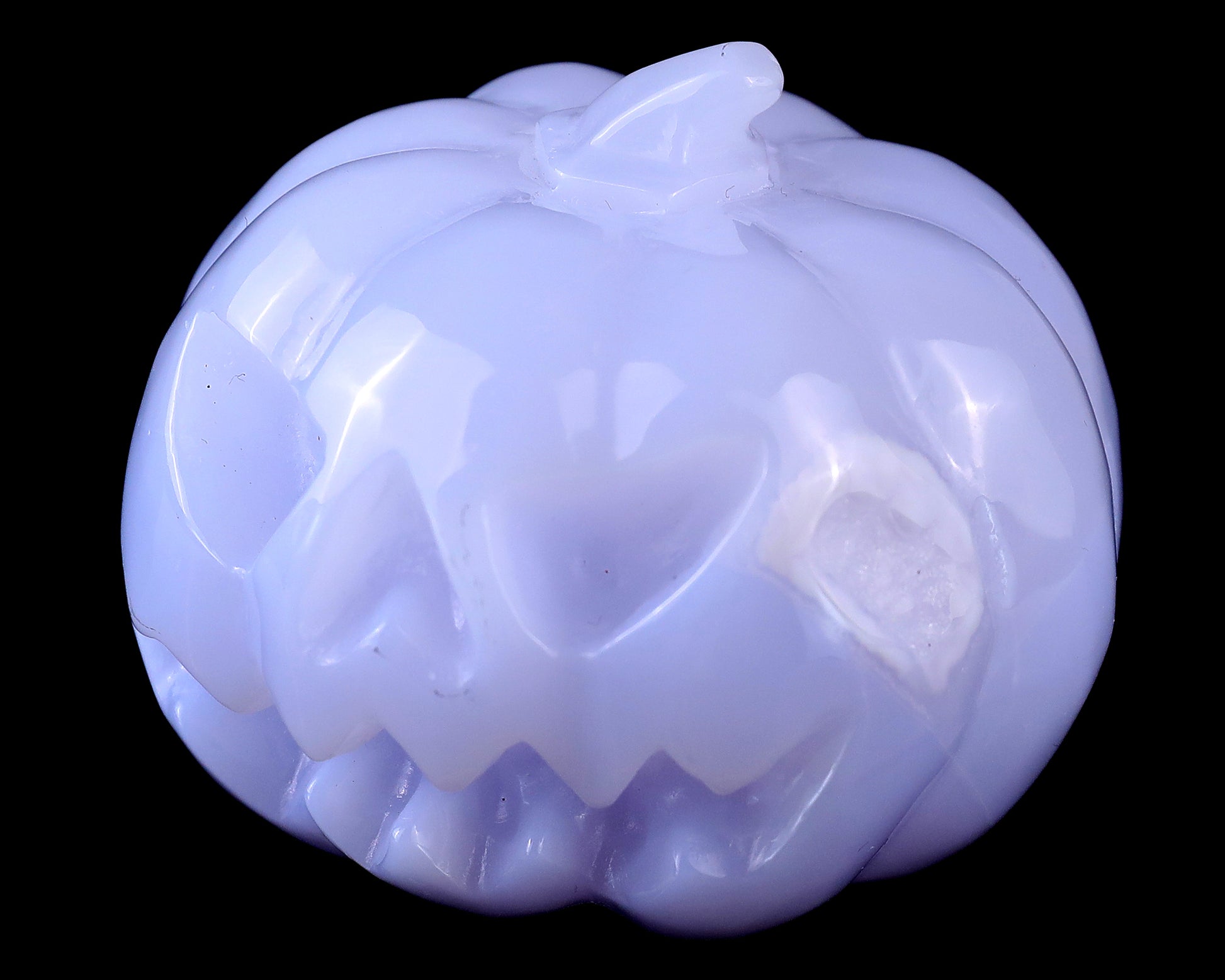 2.6” Natural Blue Chalcedony Hand Carved Crystal Pumpkin Sculpture, Halloween Gift Crystallumi