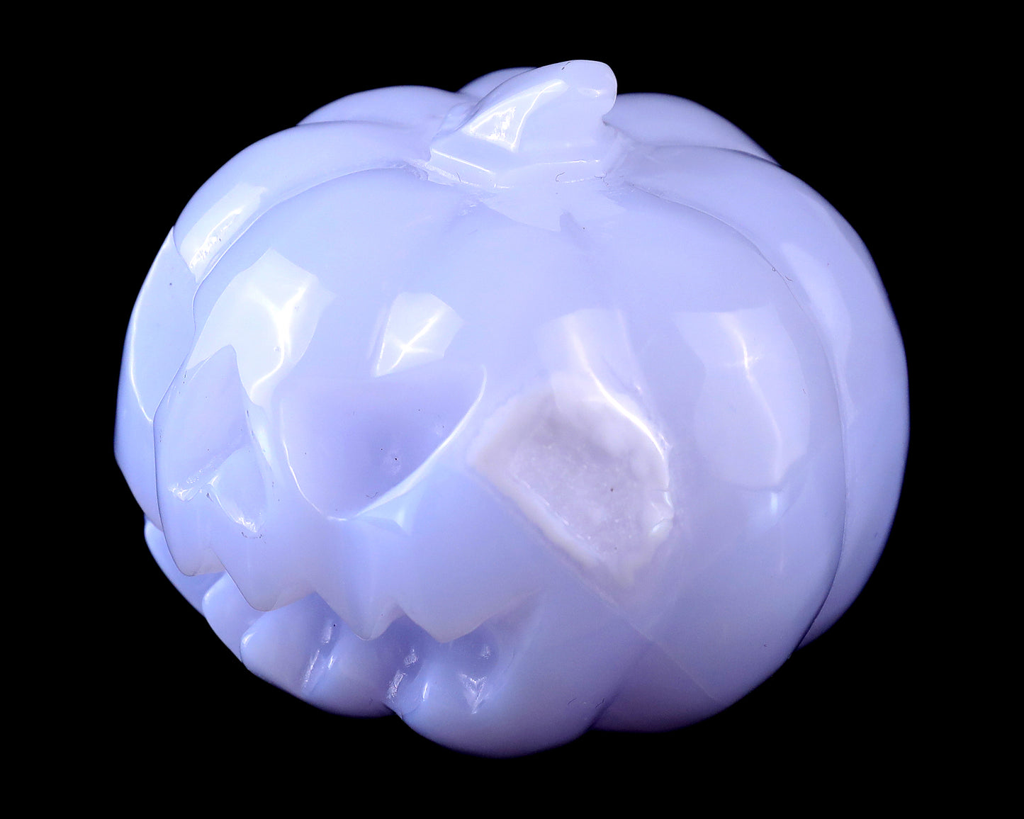 2.6” Natural Blue Chalcedony Hand Carved Crystal Pumpkin Sculpture, Halloween Gift Crystallumi