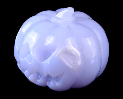 2.6” Natural Blue Chalcedony Hand Carved Crystal Pumpkin Sculpture, Halloween Gift Crystallumi