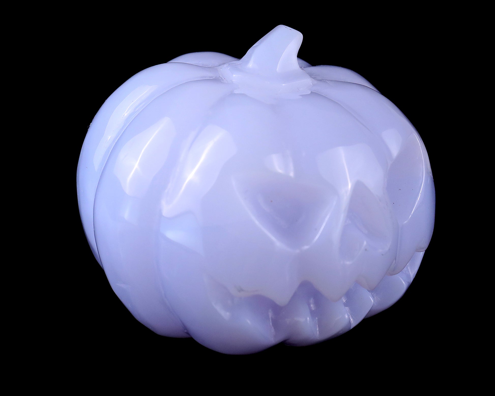 2.6” Natural Blue Chalcedony Hand Carved Crystal Pumpkin Sculpture, Halloween Gift Crystallumi