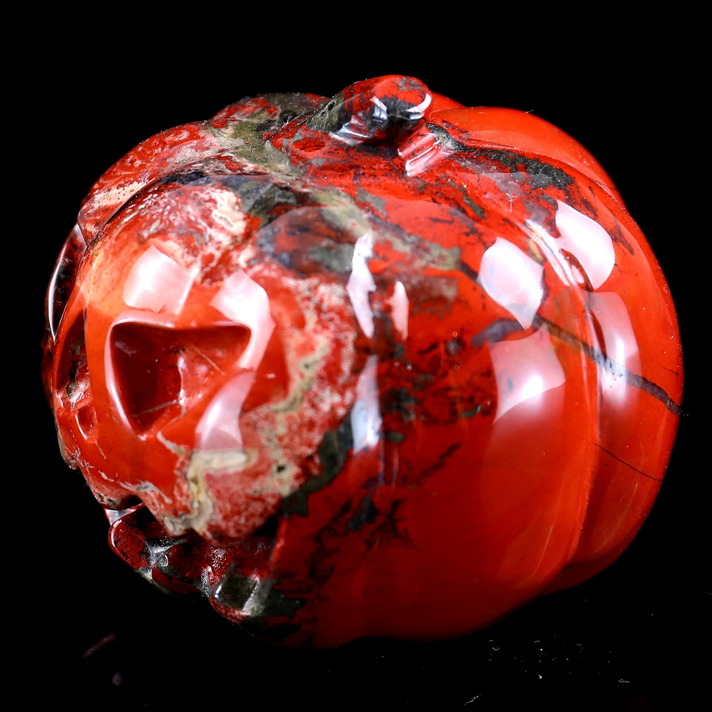 2.6” Natural Red Jasper Hand Carved Crystal Pumpkin Sculpture, Halloween Gift Crystallumi