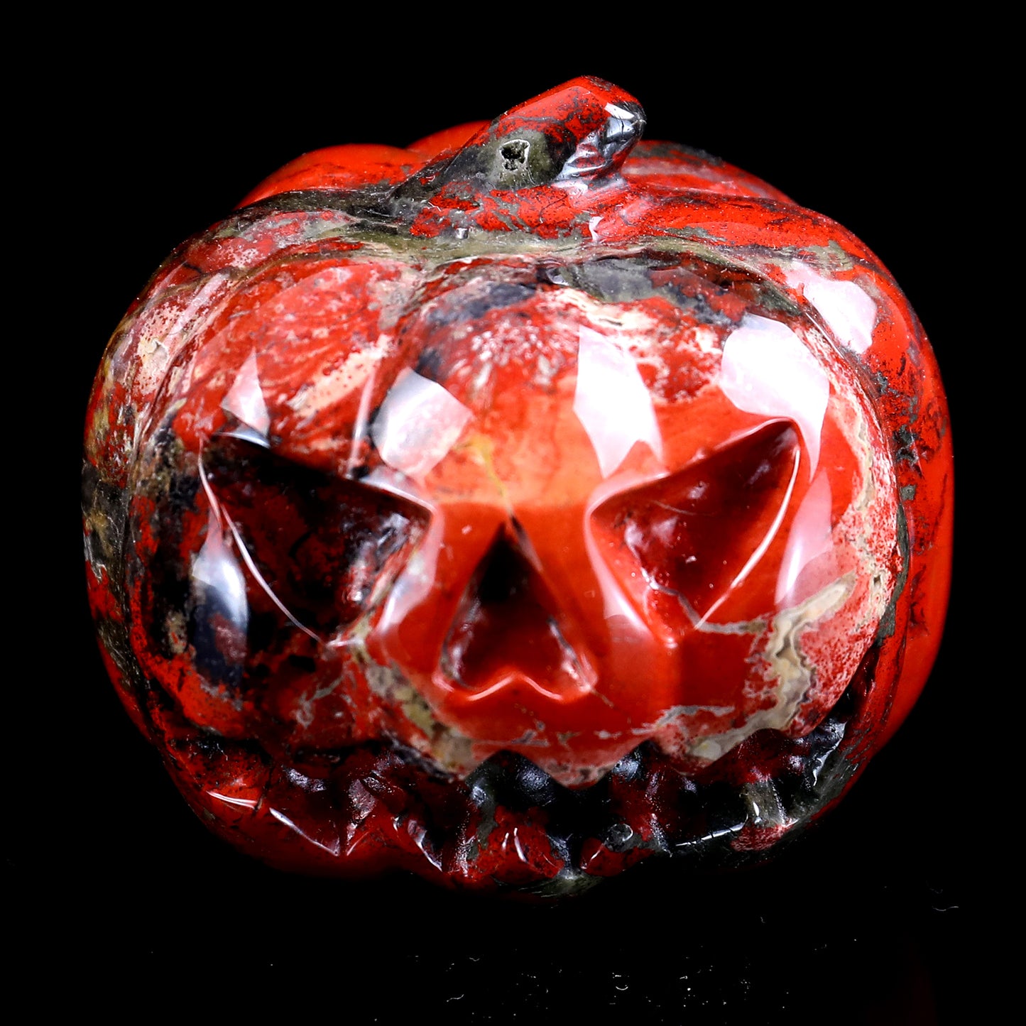 2.6” Natural Red Jasper Hand Carved Crystal Pumpkin Sculpture, Halloween Gift Crystallumi