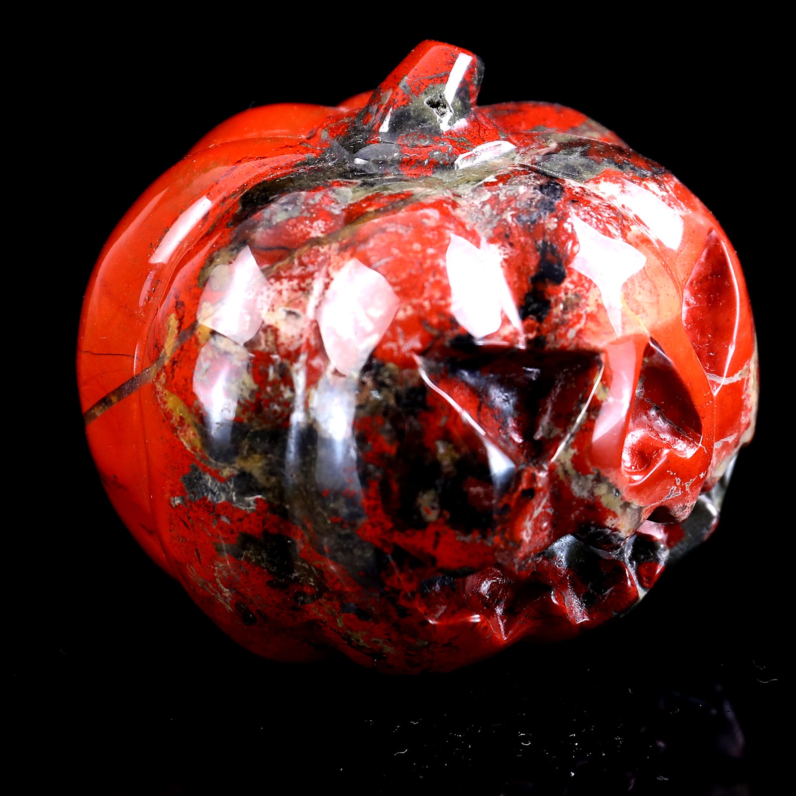 2.6” Natural Red Jasper Hand Carved Crystal Pumpkin Sculpture, Halloween Gift Crystallumi