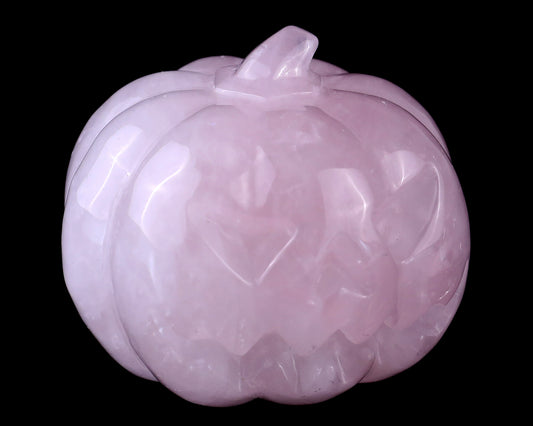 2.6” Natural Rose Quartz Hand Carved Crystal Pumpkin Sculpture, Halloween Gift Crystallumi