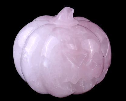 2.6” Natural Rose Quartz Hand Carved Crystal Pumpkin Sculpture, Halloween Gift Crystallumi