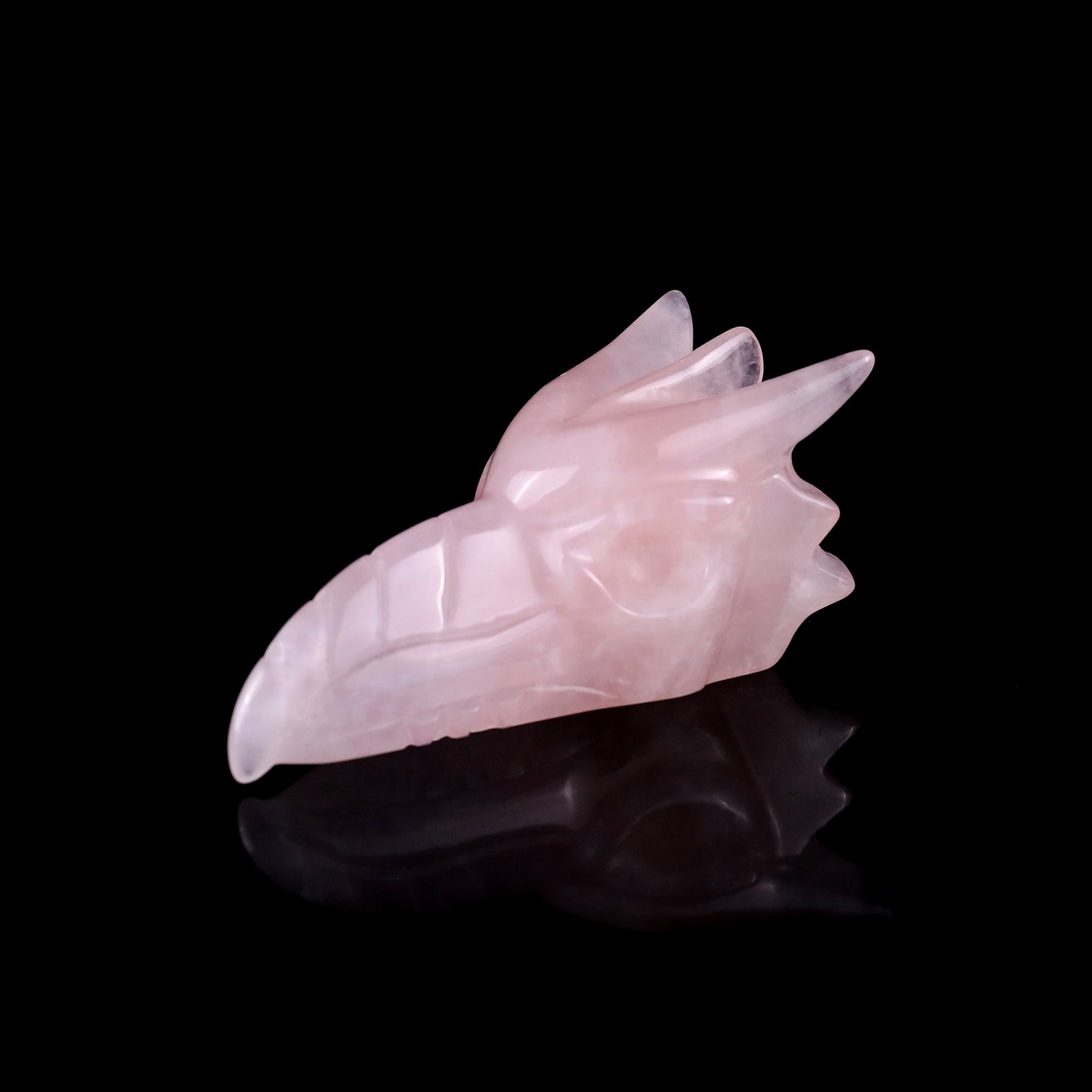 2.6" Rose Quartz Hand Carved Crystal Phoenix Skull Sculpture Crystallumi