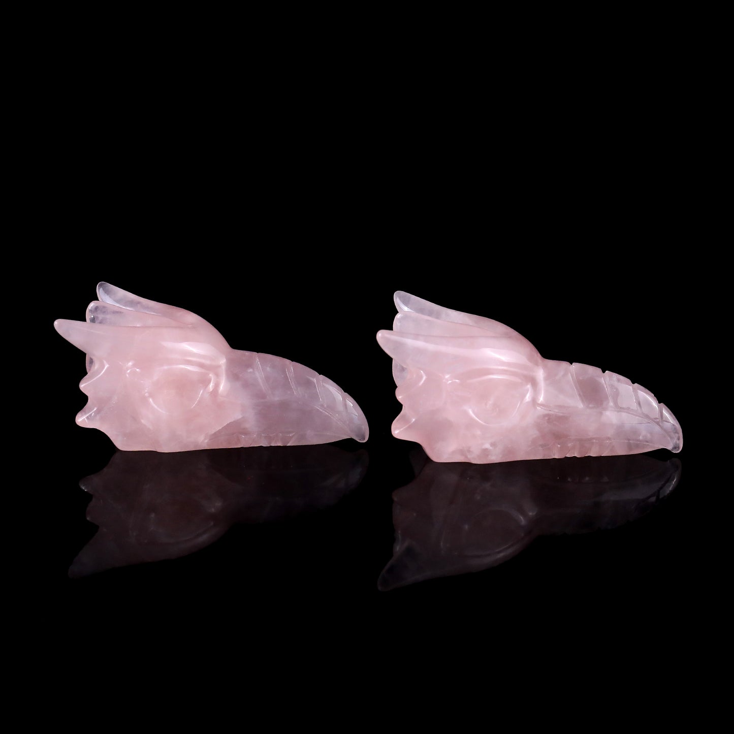 2.6" Rose Quartz Hand Carved Crystal Phoenix Skull Sculpture Crystallumi