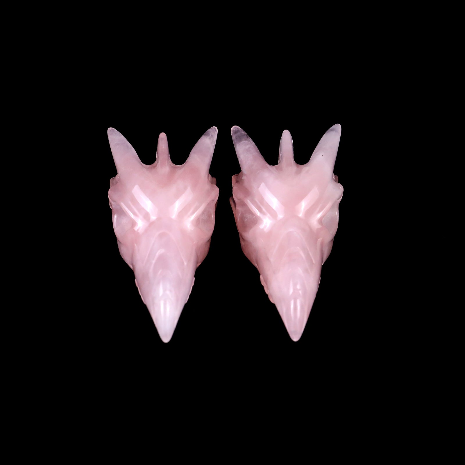 2.6" Rose Quartz Hand Carved Crystal Phoenix Skull Sculpture Crystallumi