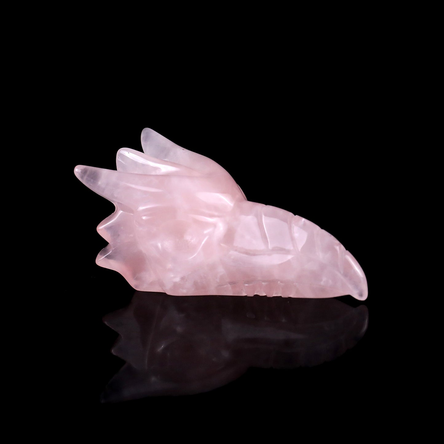 2.6" Rose Quartz Hand Carved Crystal Phoenix Skull Sculpture Crystallumi