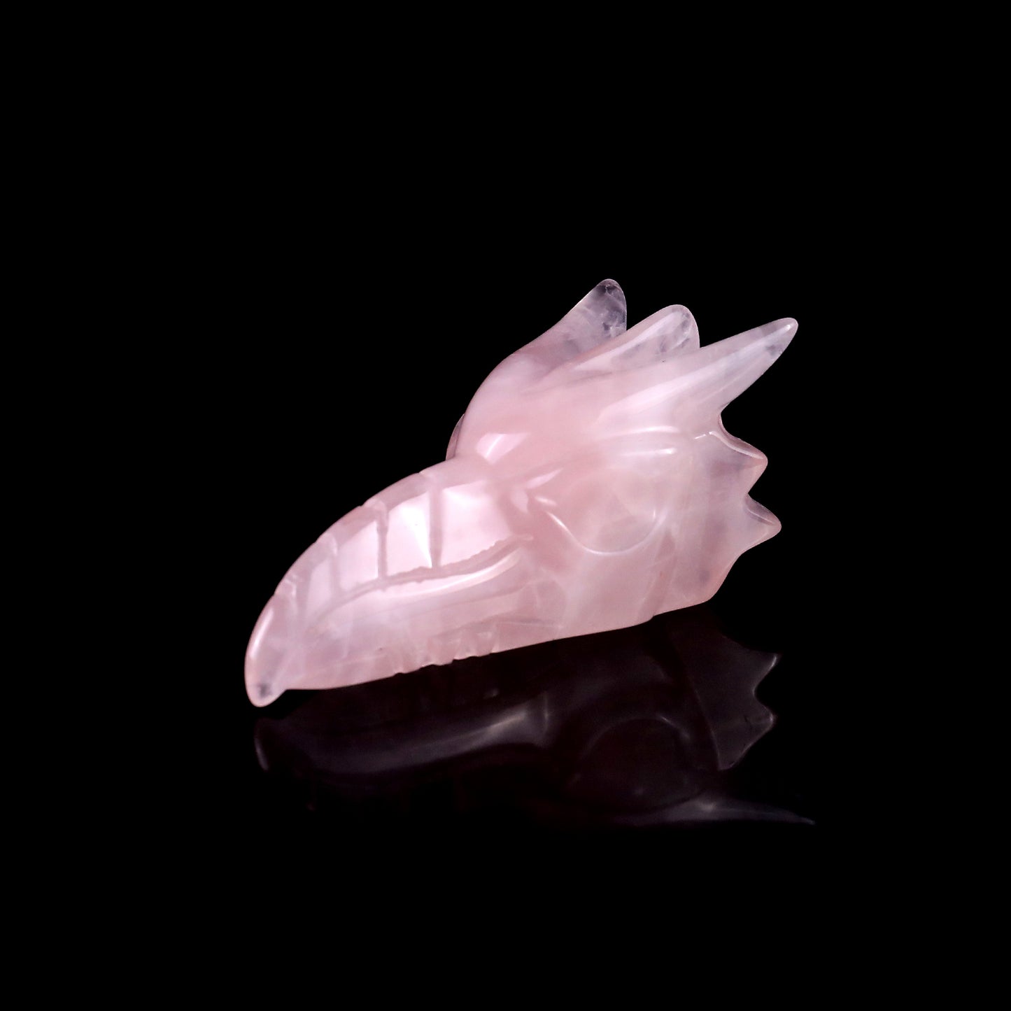 2.6" Rose Quartz Hand Carved Crystal Phoenix Skull Sculpture Crystallumi