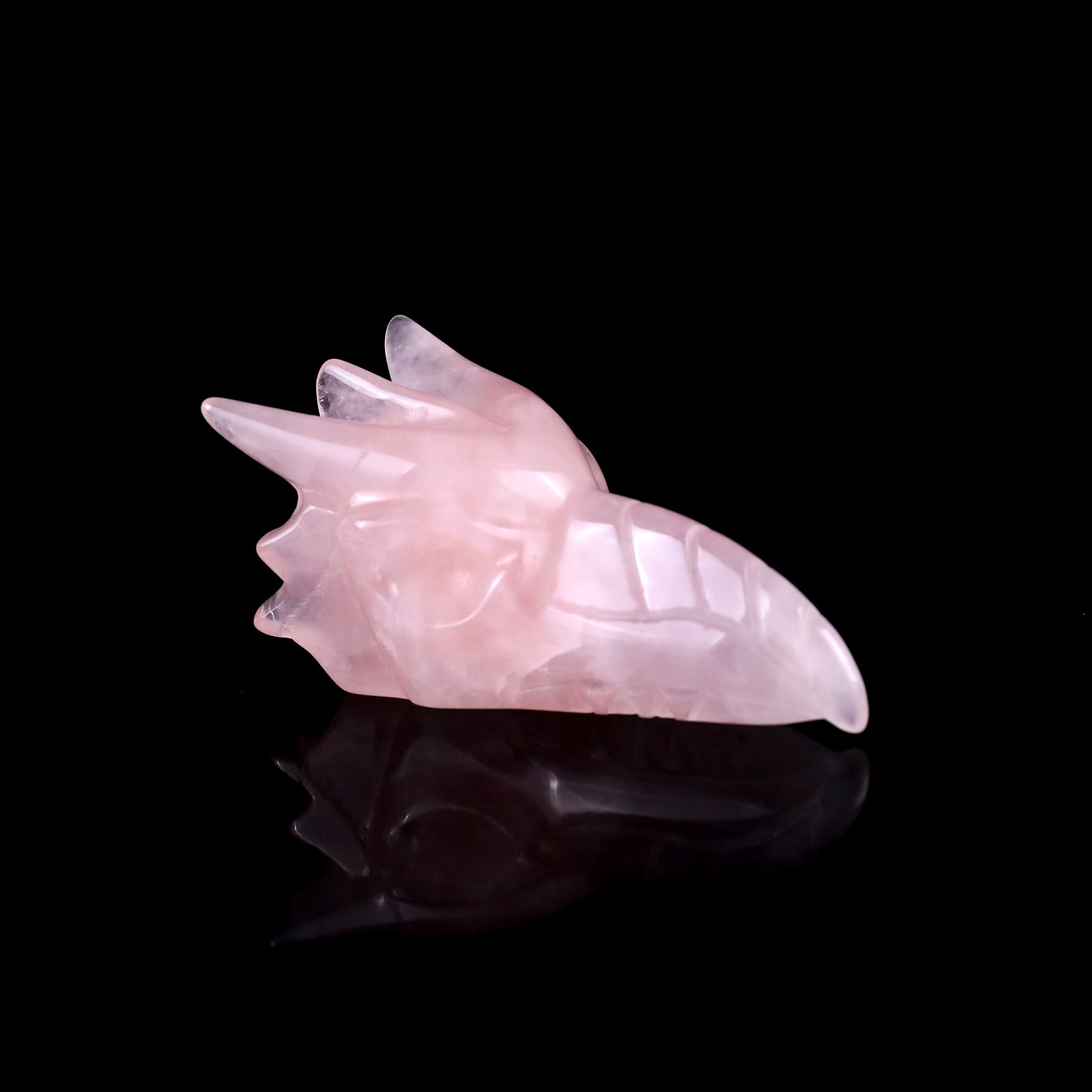 2.6" Rose Quartz Hand Carved Crystal Phoenix Skull Sculpture Crystallumi